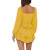 imageLYANER Womens Jumpsuit Lantern Long Sleeve Ruffle Layer Tie Mini Short RomperYellow
