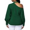 imageLYANER Womens Sexy One Shoulder Lantern Long Sleeve Blouse Shirt TopDark Green