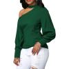 imageLYANER Womens Sexy One Shoulder Lantern Long Sleeve Blouse Shirt TopDark Green