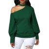 imageLYANER Womens Sexy One Shoulder Lantern Long Sleeve Blouse Shirt TopDark Green