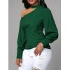 imageLYANER Womens Sexy One Shoulder Lantern Long Sleeve Blouse Shirt TopDark Green