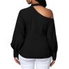 imageLYANER Womens Sexy One Shoulder Lantern Long Sleeve Blouse Shirt TopSolid Black