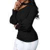imageLYANER Womens Sexy One Shoulder Lantern Long Sleeve Blouse Shirt TopSolid Black