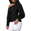 imageLYANER Womens Sexy One Shoulder Lantern Long Sleeve Blouse Shirt TopSolid Black