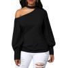 imageLYANER Womens Sexy One Shoulder Lantern Long Sleeve Blouse Shirt TopSolid Black