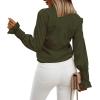 imageLYANER Womens V Neck Shirred Bell Long Sleeve Blouse Casual Tunic TopArmy Green