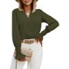 imageLYANER Womens V Neck Shirred Bell Long Sleeve Blouse Casual Tunic TopArmy Green