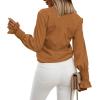 imageLYANER Womens V Neck Shirred Bell Long Sleeve Blouse Casual Tunic TopBrown
