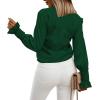 imageLYANER Womens V Neck Shirred Bell Long Sleeve Blouse Casual Tunic TopDark Green