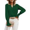 imageLYANER Womens V Neck Shirred Bell Long Sleeve Blouse Casual Tunic TopDark Green