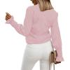 imageLYANER Womens V Neck Shirred Bell Long Sleeve Blouse Casual Tunic TopLight Pink