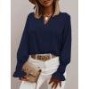 imageLYANER Womens V Neck Shirred Bell Long Sleeve Blouse Casual Tunic TopNavy Blue