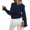 imageLYANER Womens V Neck Shirred Bell Long Sleeve Blouse Casual Tunic TopNavy Blue