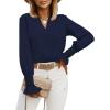 imageLYANER Womens V Neck Shirred Bell Long Sleeve Blouse Casual Tunic TopNavy Blue