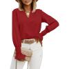imageLYANER Womens V Neck Shirred Bell Long Sleeve Blouse Casual Tunic TopRed