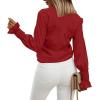 imageLYANER Womens V Neck Shirred Bell Long Sleeve Blouse Casual Tunic TopRed