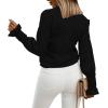 imageLYANER Womens V Neck Shirred Bell Long Sleeve Blouse Casual Tunic TopSolid Black