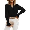 imageLYANER Womens V Neck Shirred Bell Long Sleeve Blouse Casual Tunic TopSolid Black