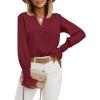 imageLYANER Womens V Neck Shirred Bell Long Sleeve Blouse Casual Tunic TopWine Red