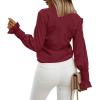 imageLYANER Womens V Neck Shirred Bell Long Sleeve Blouse Casual Tunic TopWine Red