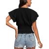 imageLYANER Womens V Neck Shirred Elastic Waist Layer Ruffle Trim Short Sleeve Crop Blouse Shirt TopBlack