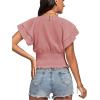 imageLYANER Womens V Neck Shirred Elastic Waist Layer Ruffle Trim Short Sleeve Crop Blouse Shirt TopDusty Pink