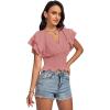 imageLYANER Womens V Neck Shirred Elastic Waist Layer Ruffle Trim Short Sleeve Crop Blouse Shirt TopDusty Pink