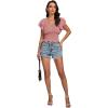 imageLYANER Womens V Neck Shirred Elastic Waist Layer Ruffle Trim Short Sleeve Crop Blouse Shirt TopDusty Pink