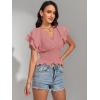 imageLYANER Womens V Neck Shirred Elastic Waist Layer Ruffle Trim Short Sleeve Crop Blouse Shirt TopDusty Pink