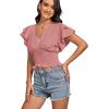 imageLYANER Womens V Neck Shirred Elastic Waist Layer Ruffle Trim Short Sleeve Crop Blouse Shirt TopDusty Pink
