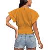 imageLYANER Womens V Neck Shirred Elastic Waist Layer Ruffle Trim Short Sleeve Crop Blouse Shirt TopGinger