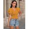 imageLYANER Womens V Neck Shirred Elastic Waist Layer Ruffle Trim Short Sleeve Crop Blouse Shirt TopGinger
