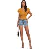 imageLYANER Womens V Neck Shirred Elastic Waist Layer Ruffle Trim Short Sleeve Crop Blouse Shirt TopGinger