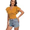 imageLYANER Womens V Neck Shirred Elastic Waist Layer Ruffle Trim Short Sleeve Crop Blouse Shirt TopGinger