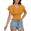 imageLYANER Womens V Neck Shirred Elastic Waist Layer Ruffle Trim Short Sleeve Crop Blouse Shirt TopGinger