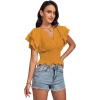 imageLYANER Womens V Neck Shirred Elastic Waist Layer Ruffle Trim Short Sleeve Crop Blouse Shirt TopGinger