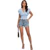 imageLYANER Womens V Neck Shirred Elastic Waist Layer Ruffle Trim Short Sleeve Crop Blouse Shirt TopLight Blue