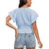 imageLYANER Womens V Neck Shirred Elastic Waist Layer Ruffle Trim Short Sleeve Crop Blouse Shirt TopLight Blue