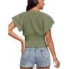 imageLYANER Womens V Neck Shirred Elastic Waist Layer Ruffle Trim Short Sleeve Crop Blouse Shirt TopPea Green