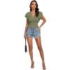 imageLYANER Womens V Neck Shirred Elastic Waist Layer Ruffle Trim Short Sleeve Crop Blouse Shirt TopPea Green