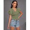 imageLYANER Womens V Neck Shirred Elastic Waist Layer Ruffle Trim Short Sleeve Crop Blouse Shirt TopPea Green