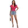 imageLYANER Womens V Neck Shirred Elastic Waist Layer Ruffle Trim Short Sleeve Crop Blouse Shirt TopRose