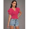 imageLYANER Womens V Neck Shirred Elastic Waist Layer Ruffle Trim Short Sleeve Crop Blouse Shirt TopRose
