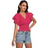 imageLYANER Womens V Neck Shirred Elastic Waist Layer Ruffle Trim Short Sleeve Crop Blouse Shirt TopRose