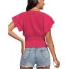 imageLYANER Womens V Neck Shirred Elastic Waist Layer Ruffle Trim Short Sleeve Crop Blouse Shirt TopRose
