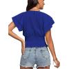 imageLYANER Womens V Neck Shirred Elastic Waist Layer Ruffle Trim Short Sleeve Crop Blouse Shirt TopRoyal Blue