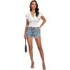 imageLYANER Womens V Neck Shirred Elastic Waist Layer Ruffle Trim Short Sleeve Crop Blouse Shirt TopWhite