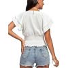 imageLYANER Womens V Neck Shirred Elastic Waist Layer Ruffle Trim Short Sleeve Crop Blouse Shirt TopWhite