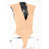 imageLYANER Womens Wraped V Neck Ruched Sleeveless Tank Leotard Bodysuit TopBeige