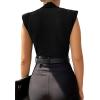 imageLYANER Womens Wraped V Neck Ruched Sleeveless Tank Leotard Bodysuit TopBlack